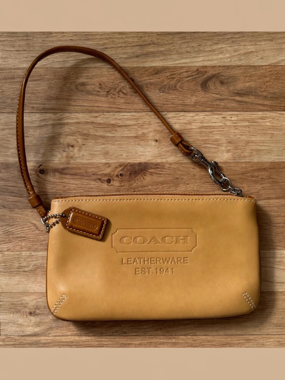 Coach Tan Leather Wristlet Clutch